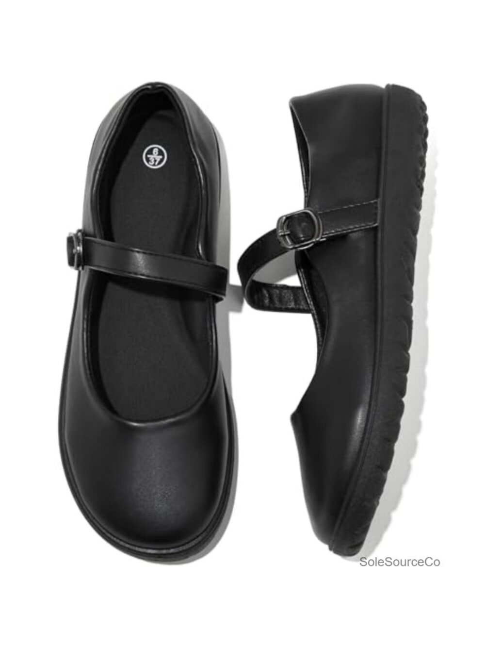 Women's Mary Jane Ballet Flats with Adjustable Strap, PU Leather, Memory Foam